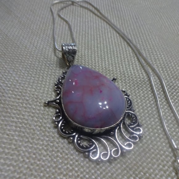 Gorgeous "PINK SOLAR AGATE" Handmade Sterling Pendant/Chain #117B - Picture 2 of 3